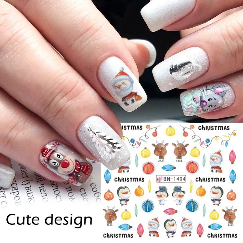 Zzz Stiker Kuku Motif Natal 3D Untuk Dekorasi Nail Art