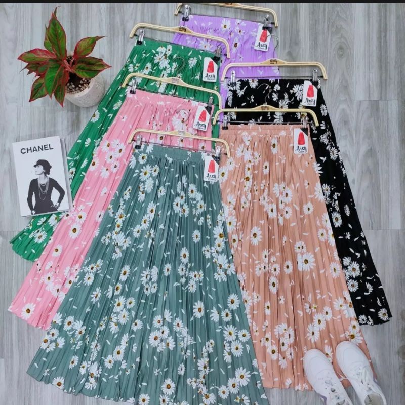 NEW Rok Plisket Bunga Tangkai Daisy import bahan Hyget Premium size fit to xl