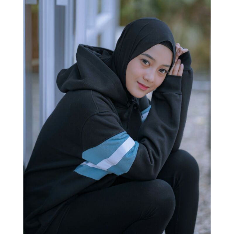 Sweater Hoodie Unisex Sweater Salviohexia Polos Sweater Kombinasi Biru Putih