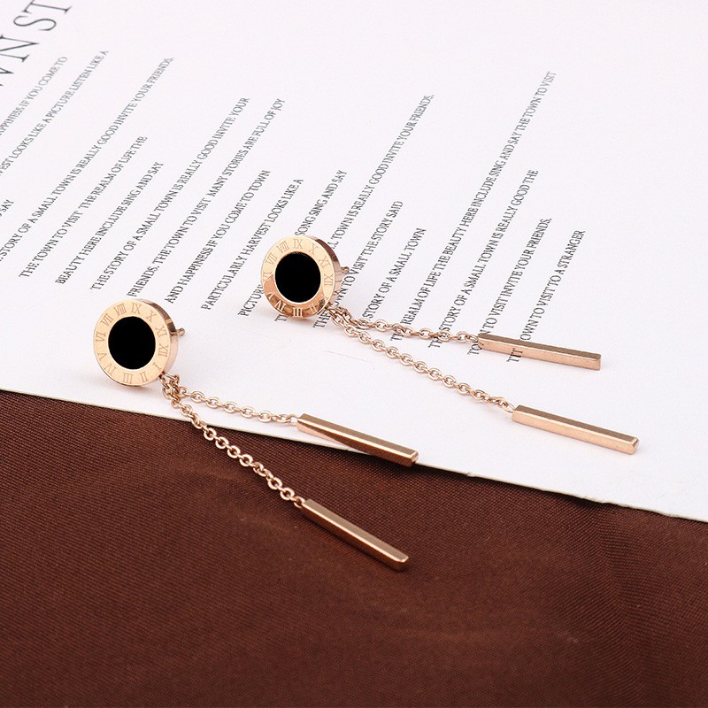 Anting Titanium Korea Anti Pudar Model Bulat Hitam Juntai - ercassia