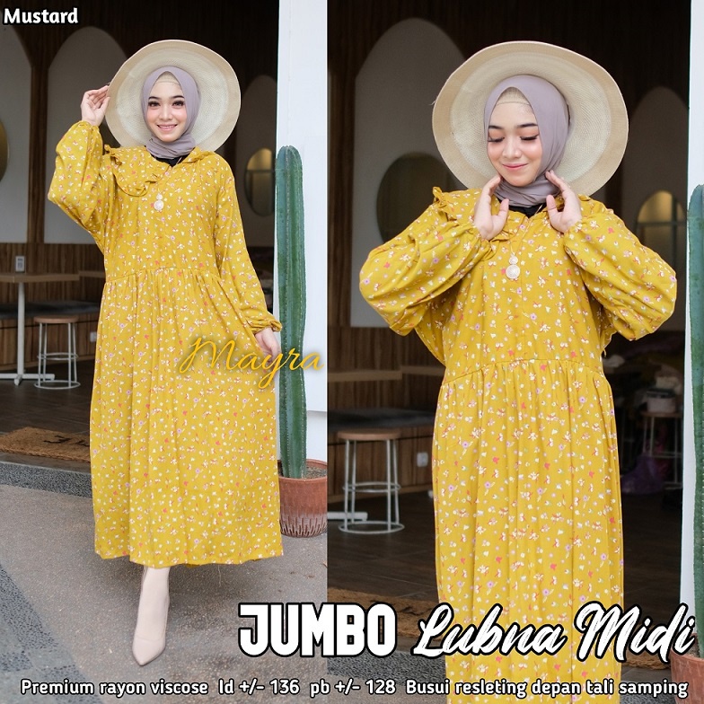 Baju GAMIS XXXXL LD 140 JUMBO Super PB 140 TOYOBO - BADAN GEMUK IBU HAMIL UKURAN BIG SIZE 298-LUBNA MUSTARD