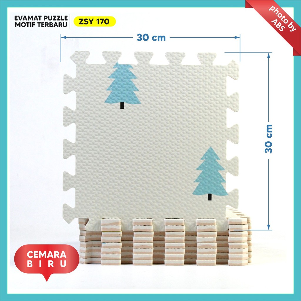(ABS) ALAS EVAFOAM PUZZLE MOTIF BUNGA PANDA 30 X 30 X 1CM-cemara biru