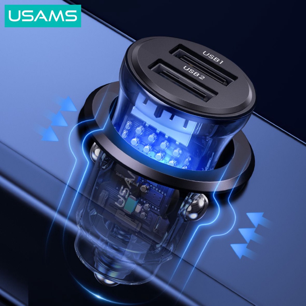 USAMS C31 Car Charger Mini Dual USB Transparent 3A Fast Charge