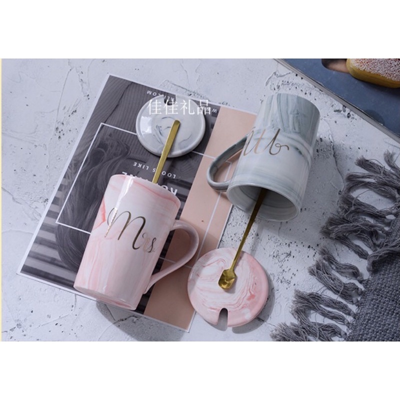 Gelas Mug Couple Pasangan Mr Mrs Marble Nordic