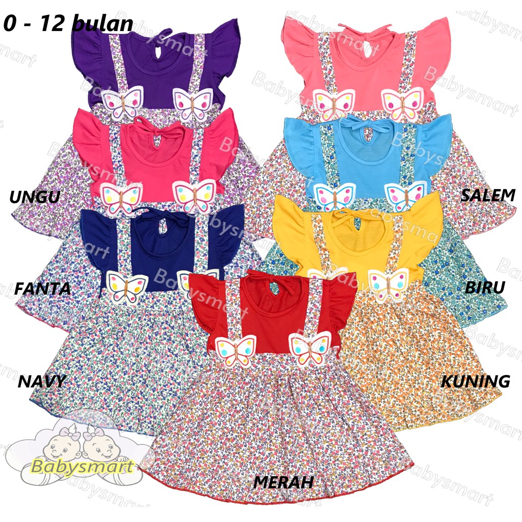 Babysmart - Baju bayi/Anak Perempuan Dress motif 2 KUPU PLANET KIDS usia 0 -12 bulan / Pakaian anak