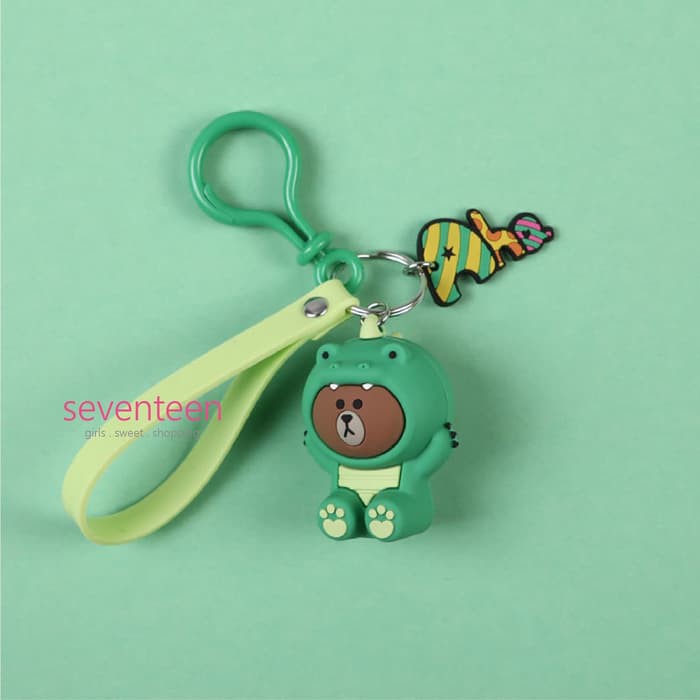 Gantungan Kunci Tas Hadiah Line Friends Jungle Brown - Dinosaurs Dino