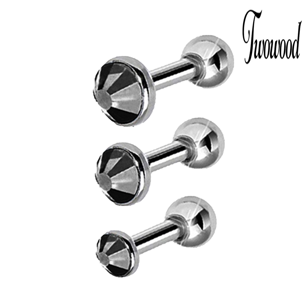 3pcs / Set Anting Stud Berlian Imitasi Bentuk Bulat Bahan Stainless Steel Untuk Wanita