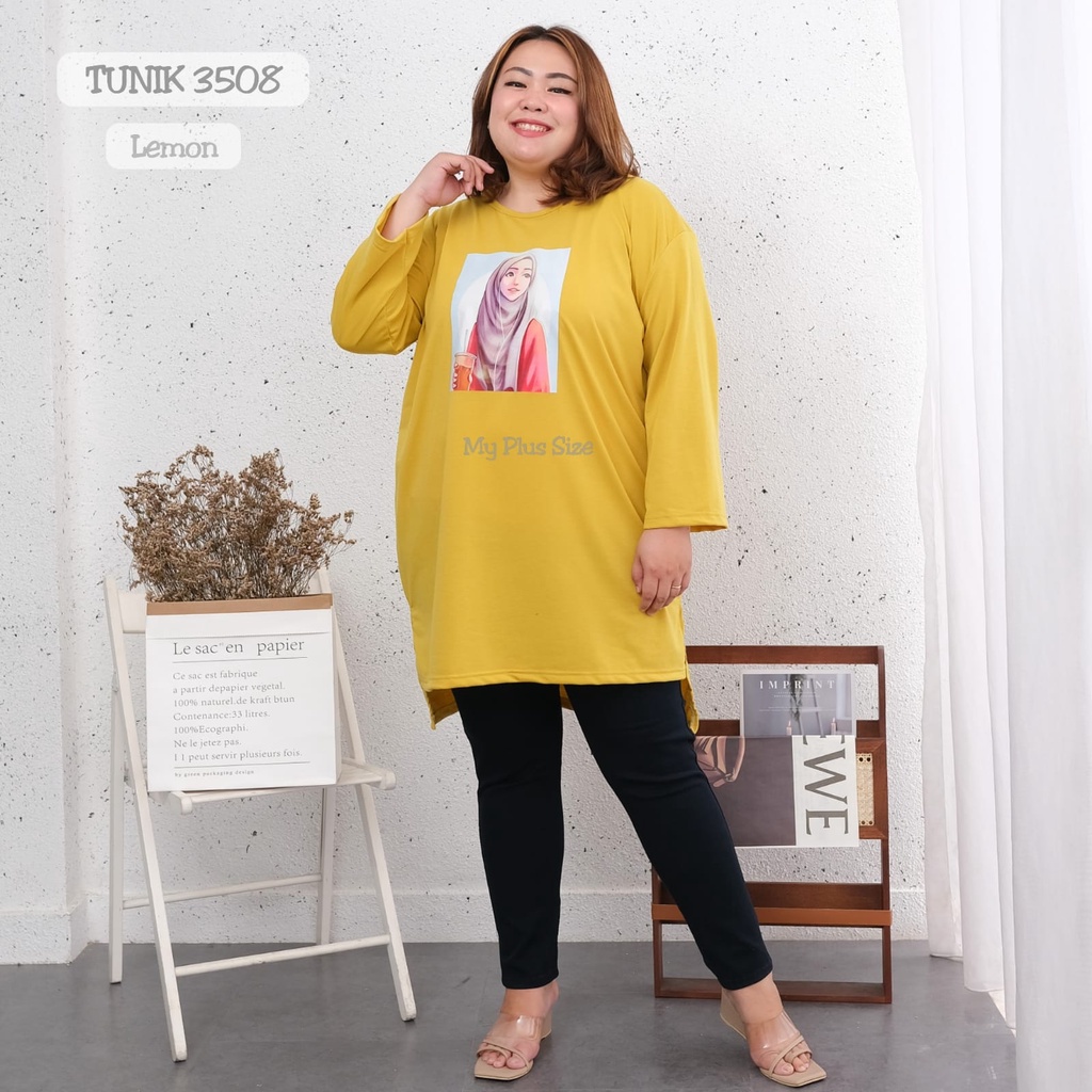 Tunik Kaos Sablon Jumbo 3504, 3506, 3508, 3510, 3512. Ld 130 cm