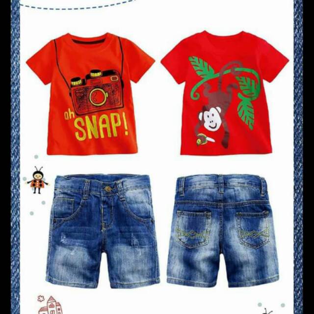 Setelan Anak Cowok Snap Monkey Set 3in1 (baju 2 pcs, celana jeans)