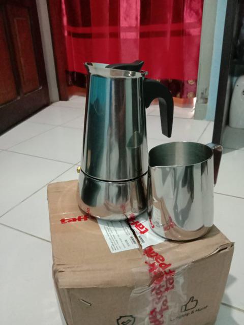 Espresso Coffee Maker Moka Pot Teko Stovetop Filter Stainless Steel