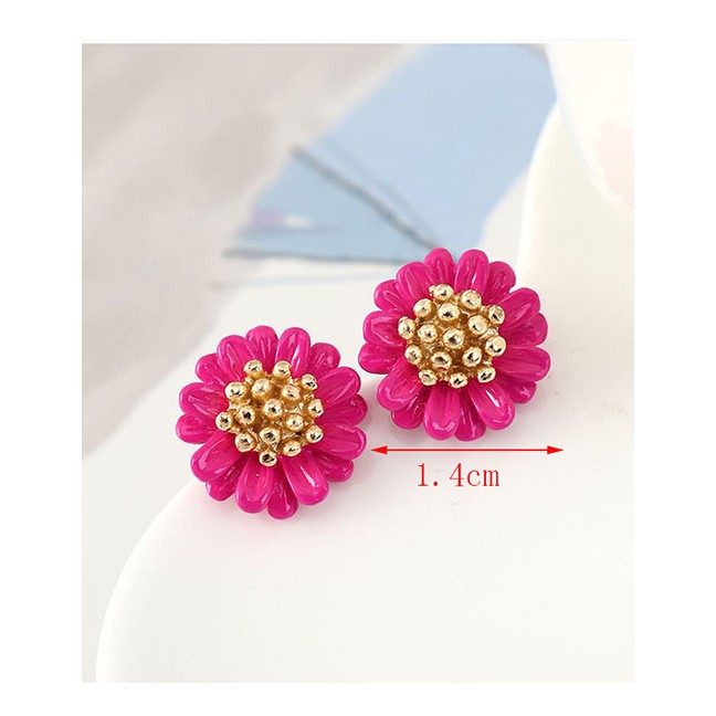 LRC Anting Tusuk Fashion Red Alloy Small Flower Resin Earrings Y63690