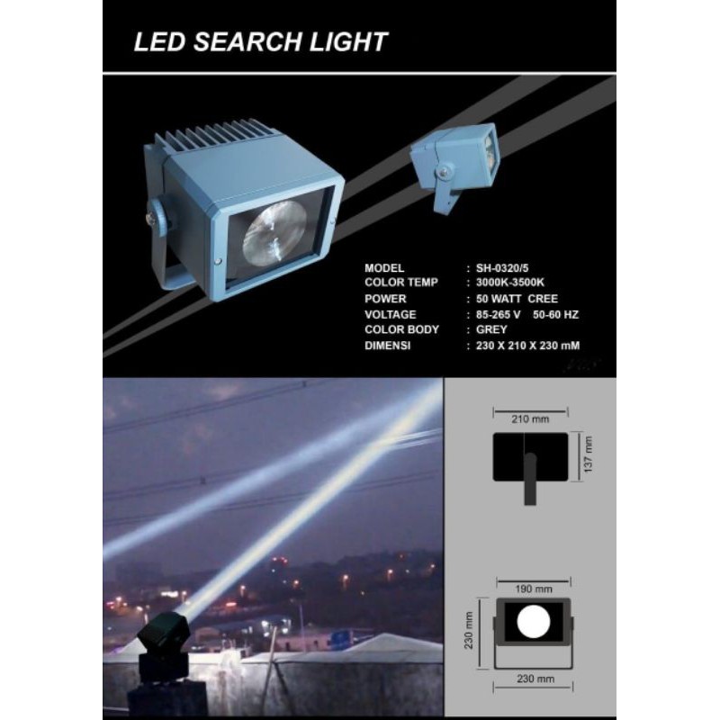 Lampu Sorot Tembak Pilar Fokus Jarak Jauh 50 Watt 50W Led Search Light