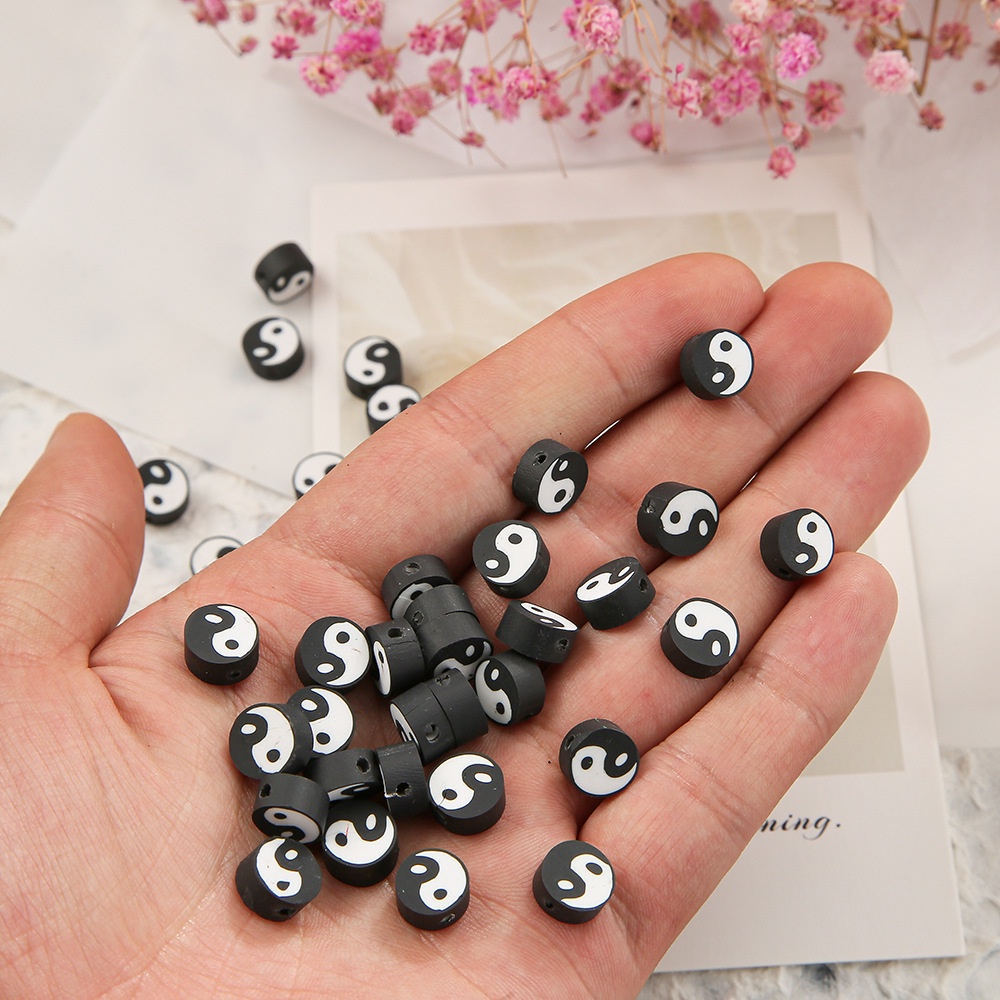 50Pcs Creative Simple Black And White Tai chi Yin Yang Design Soft Ceramic Loose Beads For DIY Jewelry Bracelets Necklace Making