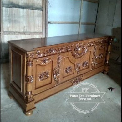 Buvet bufet meja Tv panjang kayu jati - bupet ukir