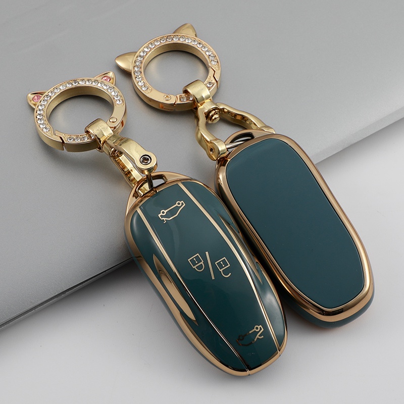Casing Kunci Mobil Bahan TPU Lembut Warna Gold Untuk Tesla Model S