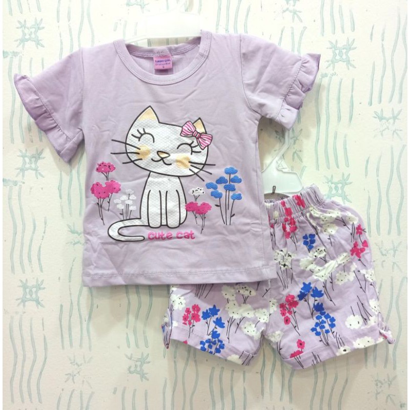 SETELAN ANAK PEREMPUAN CELANA PENDEK TIMMY GIRL " CAT"