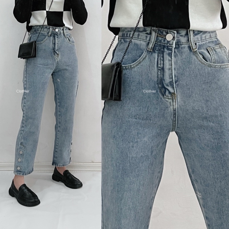 CLOTHIER - Lou Mom Jeans | Button Straight Blue Denim