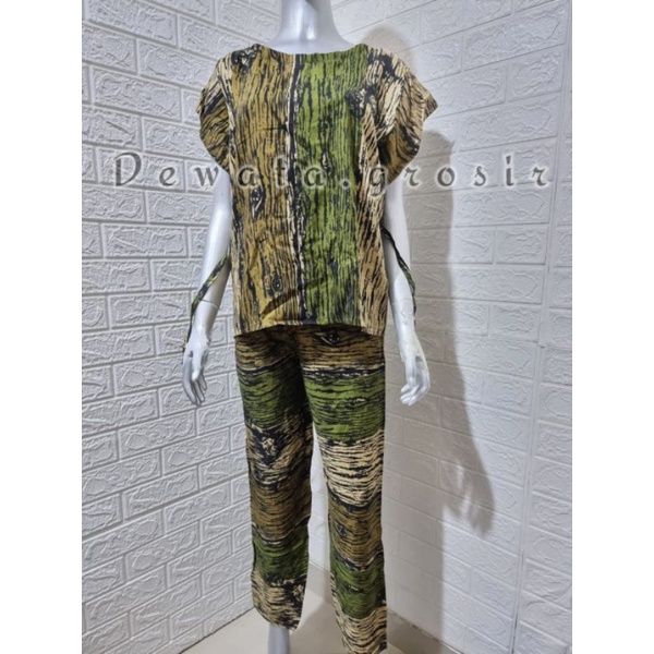 BAJU WANITA PIYAMA BAJU TIDUR SETELAN ONE SET BABYDOLL RAYON SUPER KOPI BALI ROBUSTA TERLARIS-Fiber Army