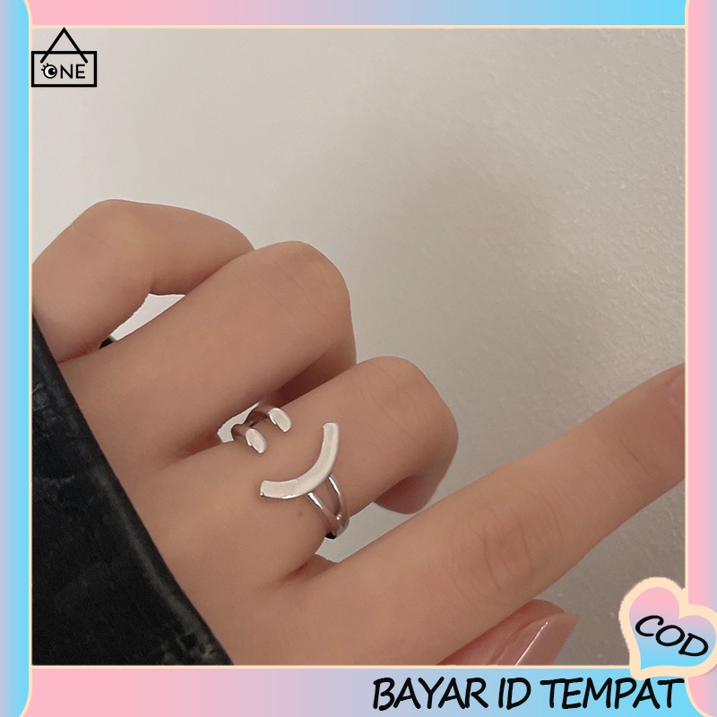 COD❤️Cincin Pembuka Wajah Tersenyum Perak Wanita Desain Unik Fashionable Personalized Adjustable Ring