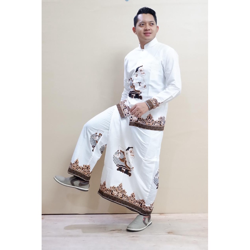 Sarung Koko Pria Dewasa/ Setelan Celana Sarung Kemeja Muslim Batik Pria Motif Semar / Batik Original