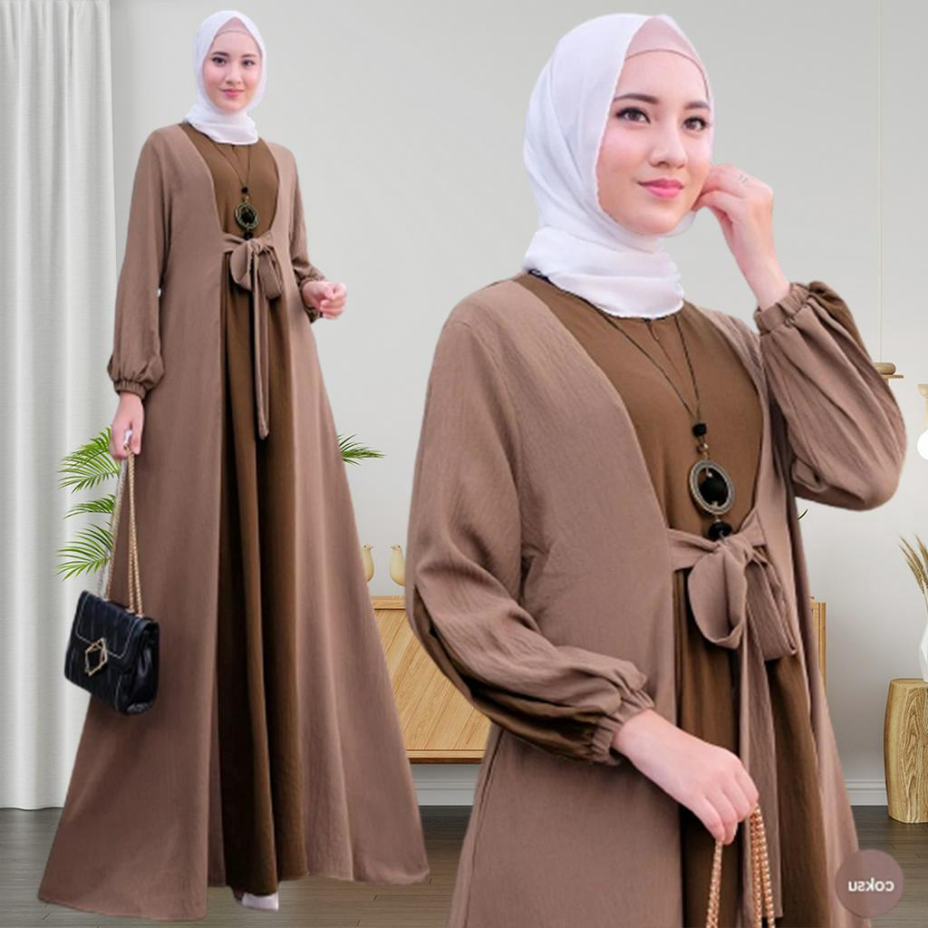 Baju Gamis Wanita IAJ001 Bahan Crinkle Airflow Tangan Panjang Dress