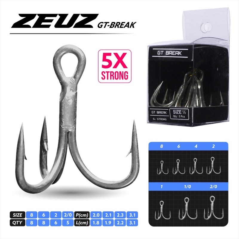 Kail Pancing Zeus GT Break Treble Hook 5X Strong