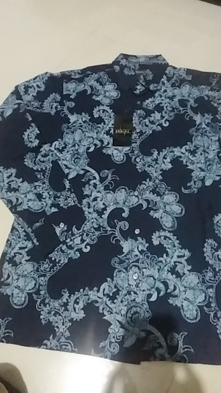 [gridline - Ls046 Navy Blue & Ls016] Kemeja Batik Pria Katun Lengan Panjang Slimfit Modern Simple