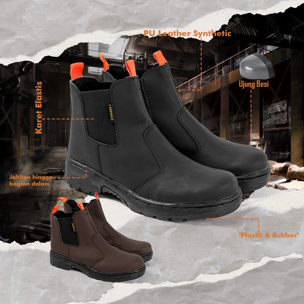 SEPATU SAFETY BOOTS PRIA SAFETY SHOES COWOK TOURING TRACKING UJUNG BESI KERJA PROYEK LAPANGAN SEFTY TANPA TALI