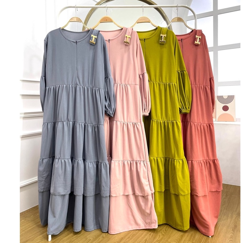 Gamis busui rempel 3 susun + sabuk H bahan voxy merk cocobee (807)
