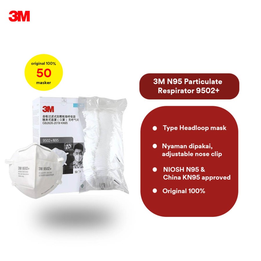 Jual 3M 9502+ Masker N95 Particulate Respirator - 1 Box (50 Masker ...