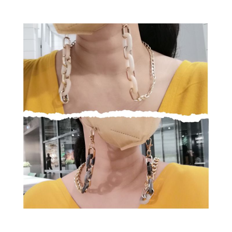 CHAIN MASK KEKINIAN - KALUNG MASKER AYU TING TING - TALI MASKER - STRAP MASKER - LANYARD (COMBI GOLD