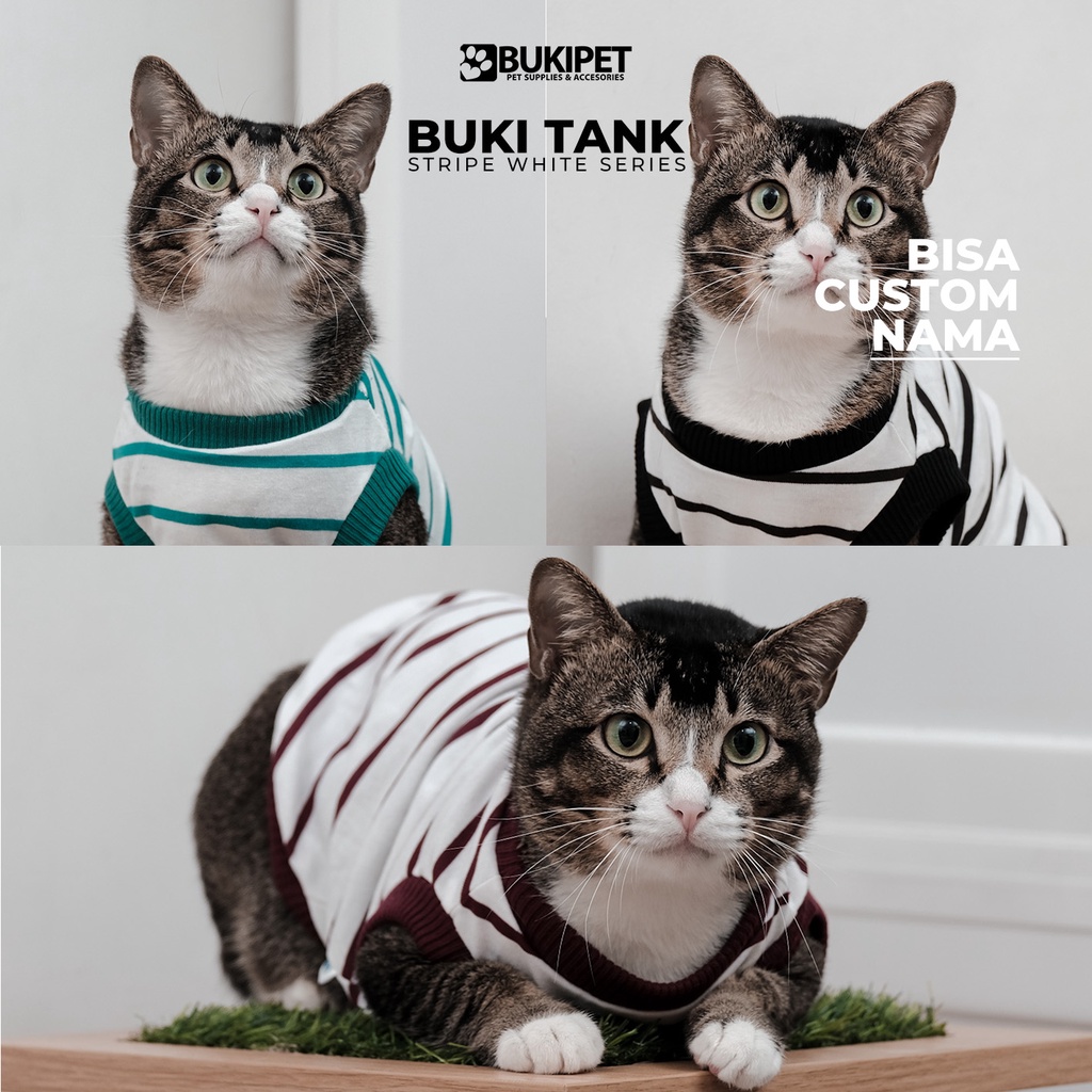 baju kucing anjing kelinci monyet lucu cowok cewek aksesoris hewan kecil - BUKI TANK STRIPE WHITE