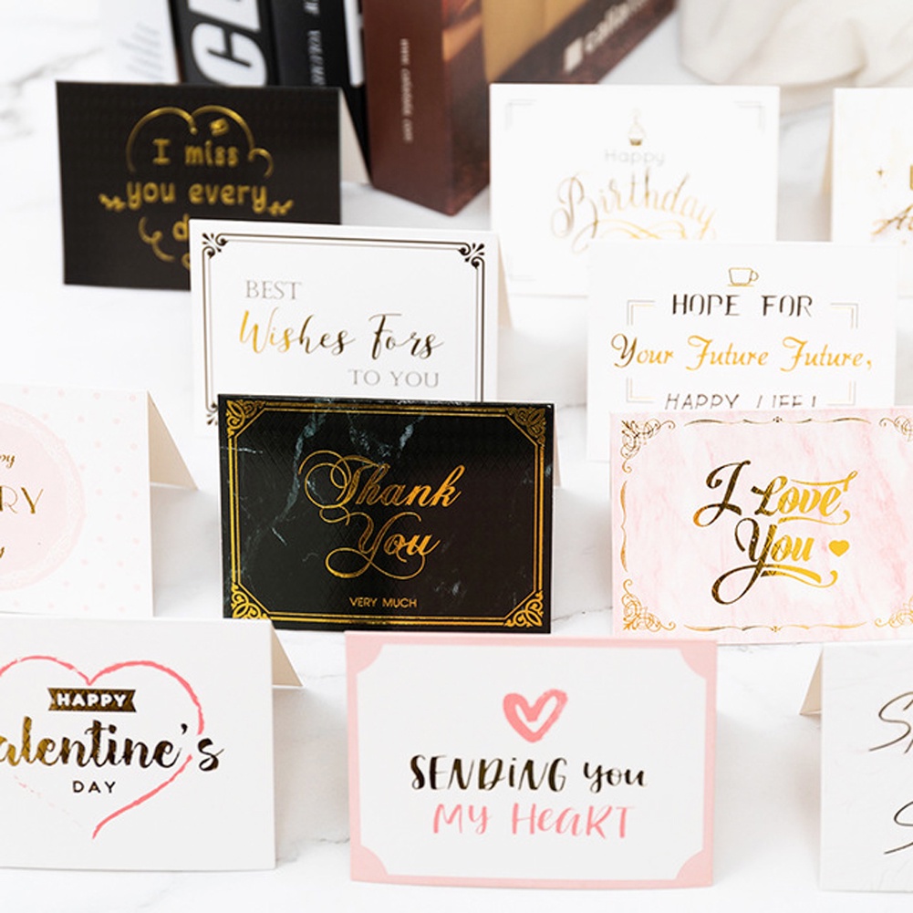 【TK】Ready Stock Bronzing Greeting Cards Happy Birthday Thank You Best Wishes Valentine's Day Folding Cards Message Card Holiday Cards