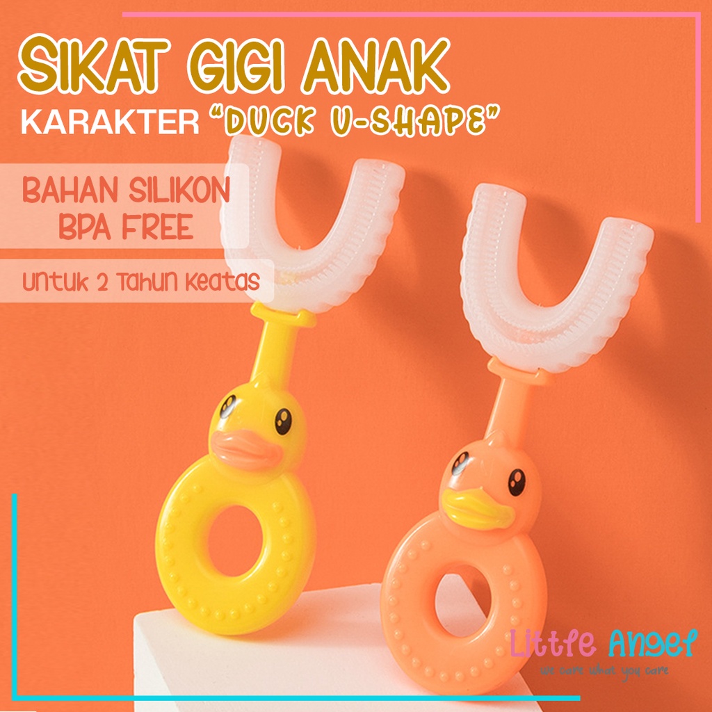 SIKAT GIGI BAYI ANAK BENTUK U Silikon Baby Training Toothbrush Kids 1 Tahun Karakter Bebek Premium Silicon Lembut Bulu Halus Import