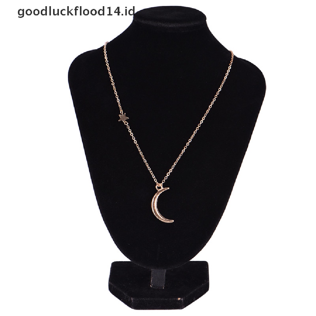 [OOID] Moon Star Pendant Necklace Choker Necklace Gold Silver Long Chain Women Jewelry  ID