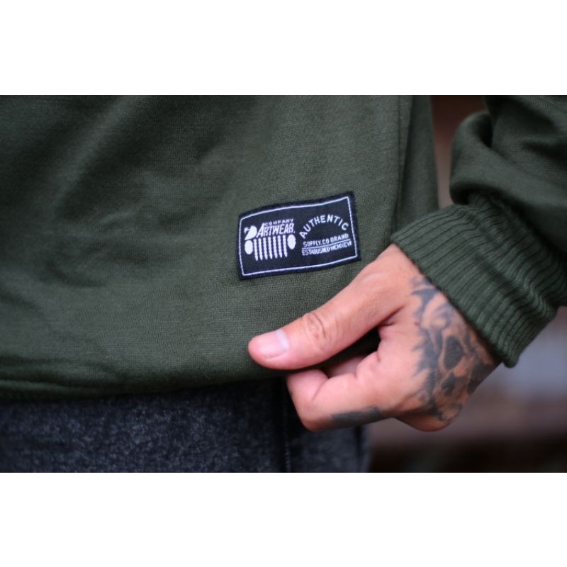 Sweater Crewneck Army List Putih Sweater Kombinasi Pria Wanita