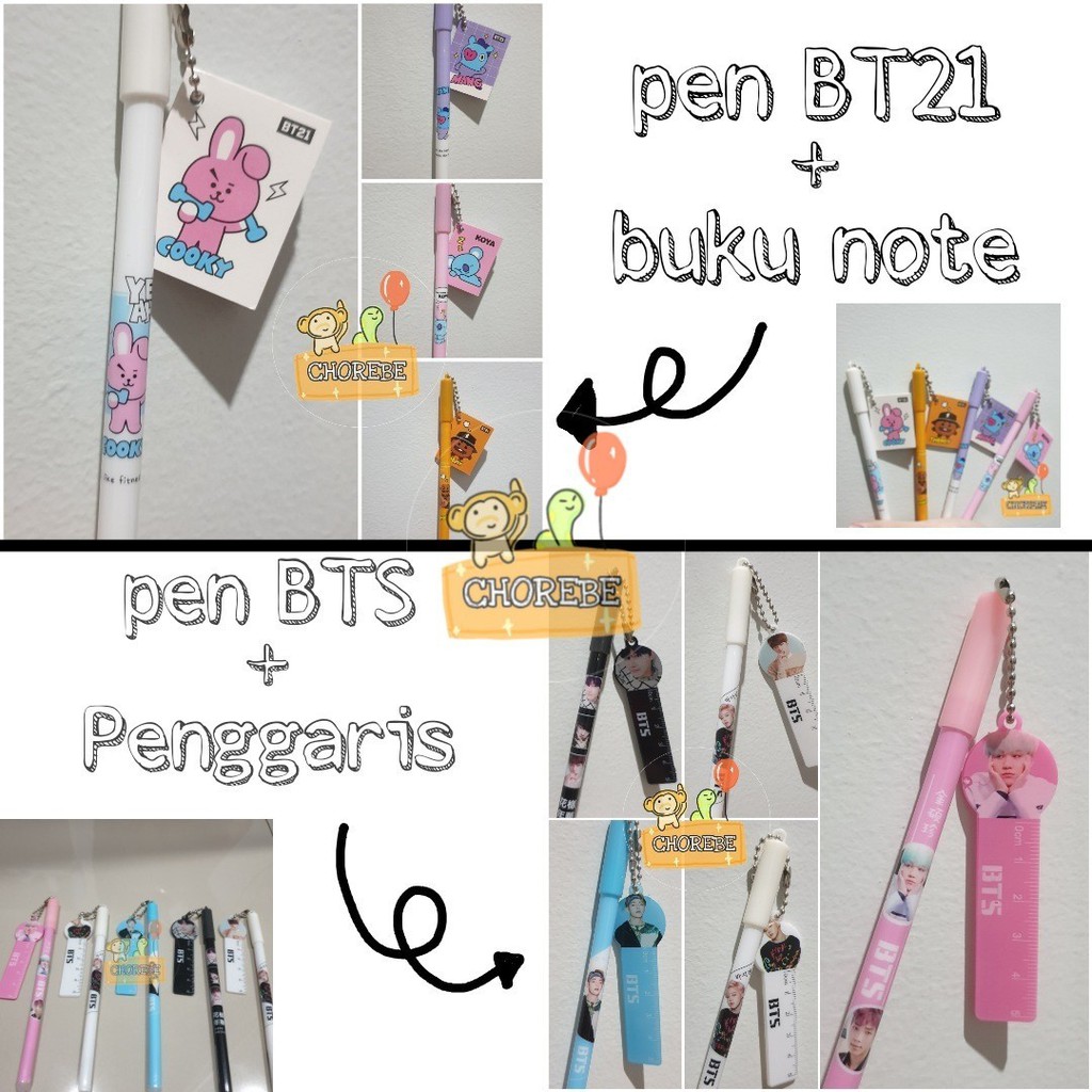 

Pulpen BT21 / Pen Karakter BT21 / BTS Gantungan Buku Mini / Penggaris