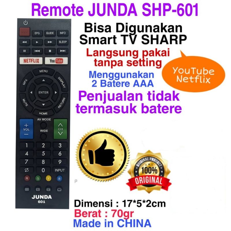 REMOT REMOTE TV LED LCD SMART TV ANDROID SHARP AQUOS NEW YOUTUBE NETFLIX 601