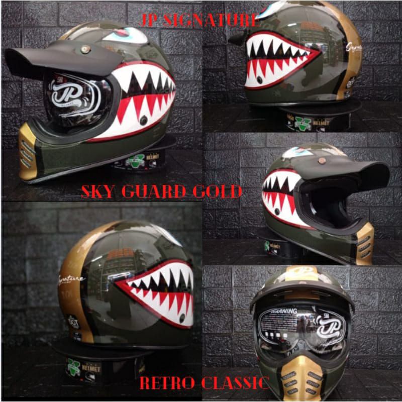 HELM JPX JP SIGNATURE SKY GUARD GREEN GOLD RETRO CLASSIC DDRING TERMURAH