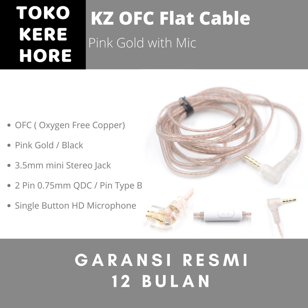 KZ Pink Gold High purity OFC Flat Earphone Cable with MIC