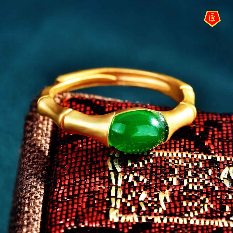 [Ready Stock]Hetian Jade Necklace Green Antique Ring