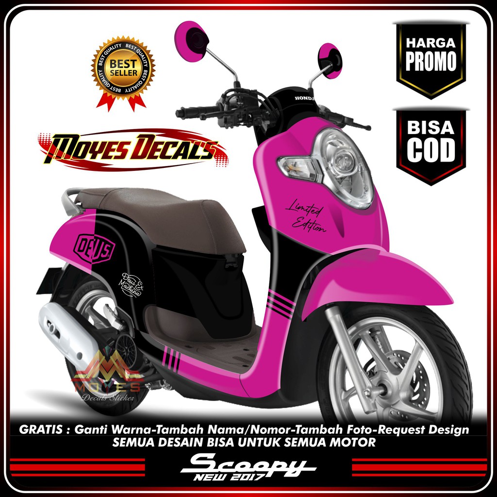 decal stiker scoopy fullbody Deus Pink-dekal scoopy New Fi 2017 2018 2019 2020 Deus pink fullbody