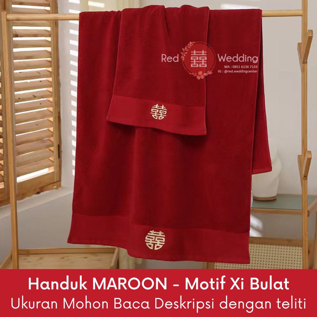 [MAROON] Handuk tema Wedding Dengan Bordir Shuang Xi BULAT (TANPA BOX)