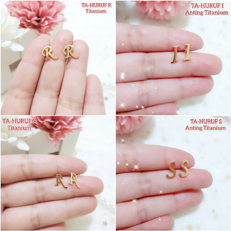 Fourfashion Anting Tusuk Titanium Huruf/Inisial Anti Karat Premium