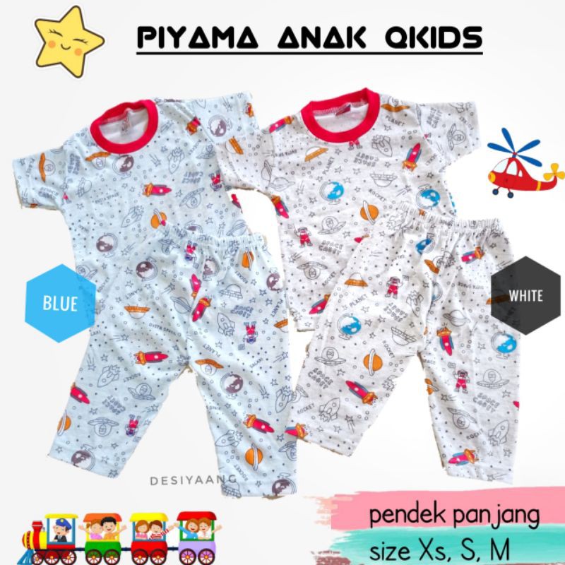 Piyama Anak Qkids size Xs (5-18bulan) Lengan Pendek OBLONG Celana Panjang bahan LIBBY