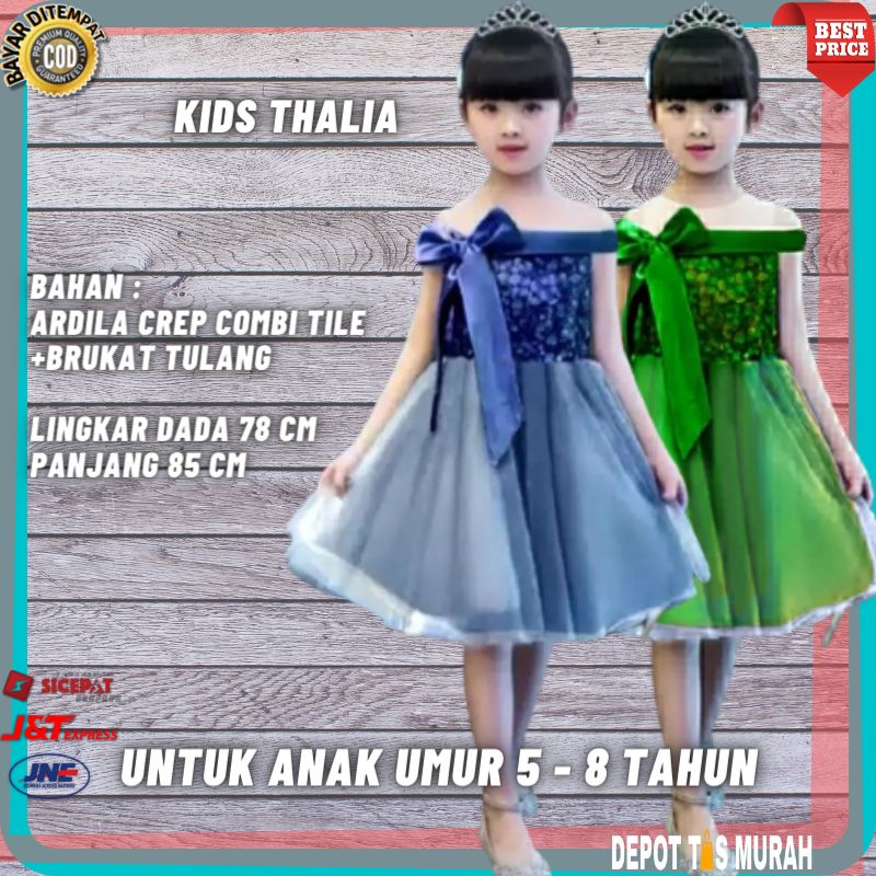Baji dress gaun thalia biru navy hijau kids anak perempuan cewek import pesta ulang ultah 5 6 7 8 ta