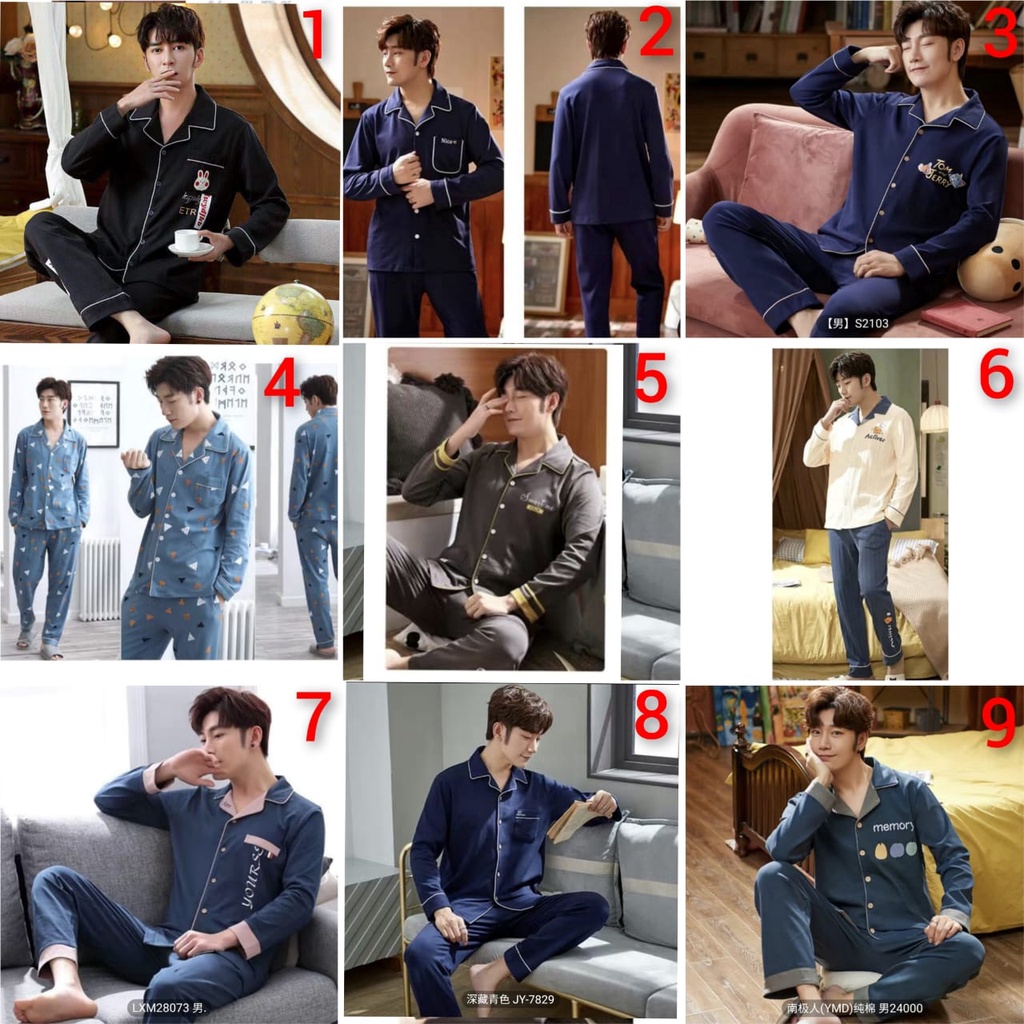 SETALAN ONE SET SETCEL PIYAMA BAJU TIDUR PRIA DEWASA PP KATUN IMPORT LENGAN CELANA PANJANG SETELAN P