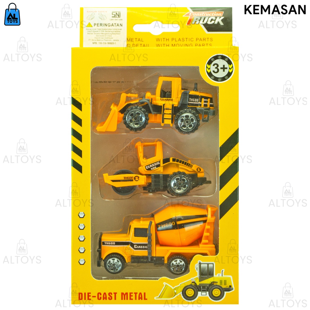 Diecast Mobil Truck Konstruksi Metal Set 3pcs / Mainan Diecast Besi Mobil Mobilan kontruksi 1:64 NO.R1017-1