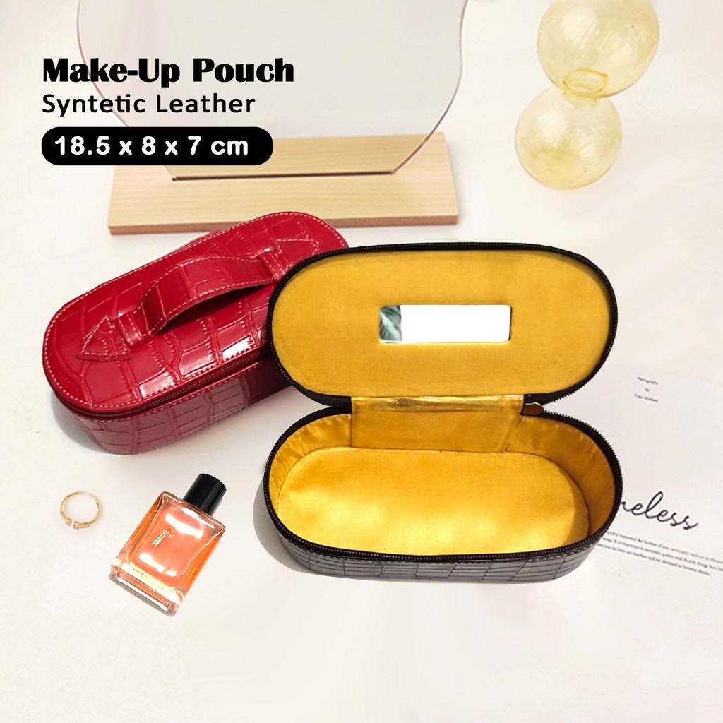 Tas Kosmetik Wanita Polos Tempat Alat make up  dan cermin Fashion travel pouch Pouch Make Up Murah