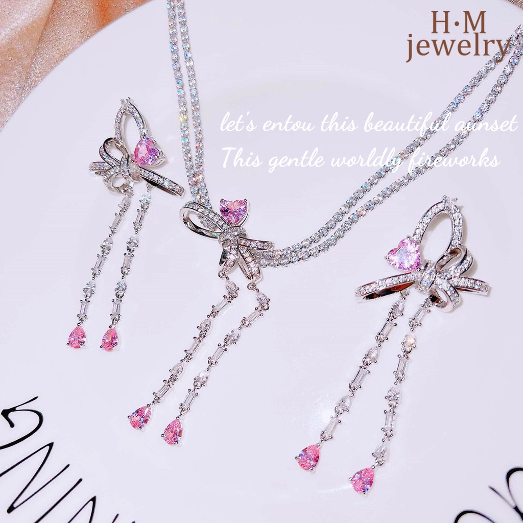 Set Anting Tusuk Gantungkalung Rantai Dengan Liontin Bentuk Hatikupukupu Aksen Berlian Imitasi Twin